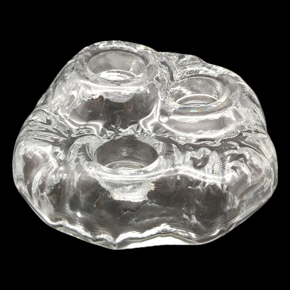 Sea Glasbruk Triple Votive Candle Holder - 8" Clear Glass Iceberg Kosta Sweden